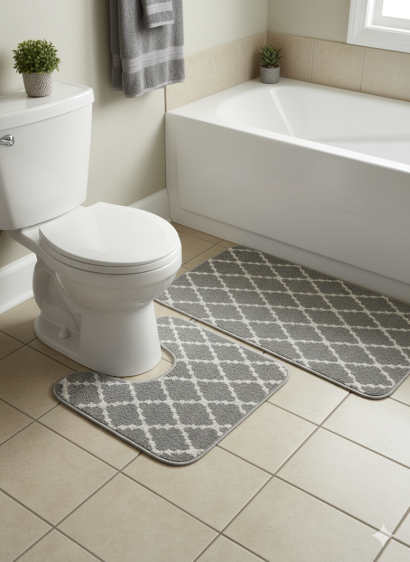 Komplet dywaników ciemnoszare romby 100x60cm i 50x60cm z wycięciem