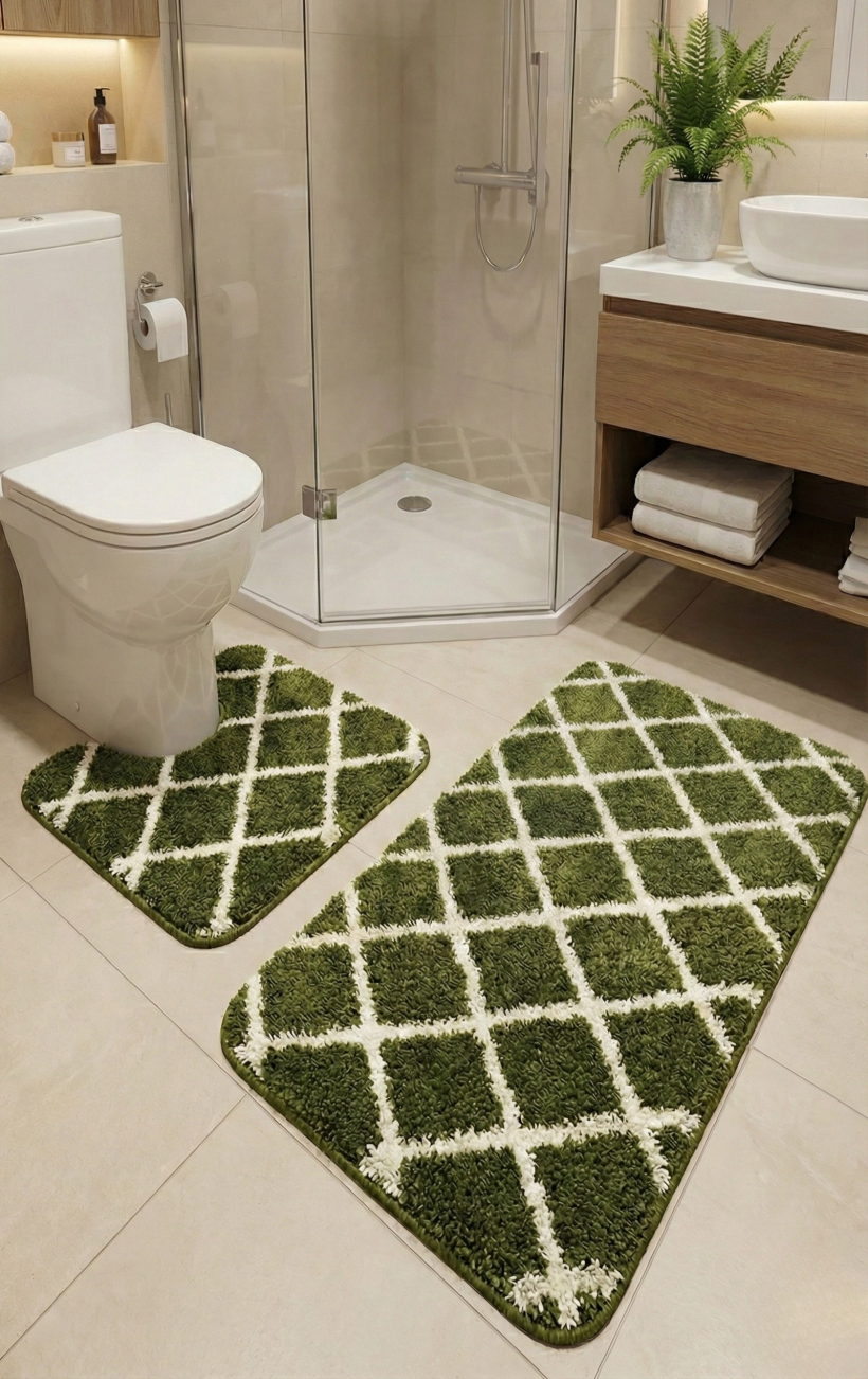 Komplet dywaników ciemno zielone romby 100x60cm i 50x60cm z wycięciem