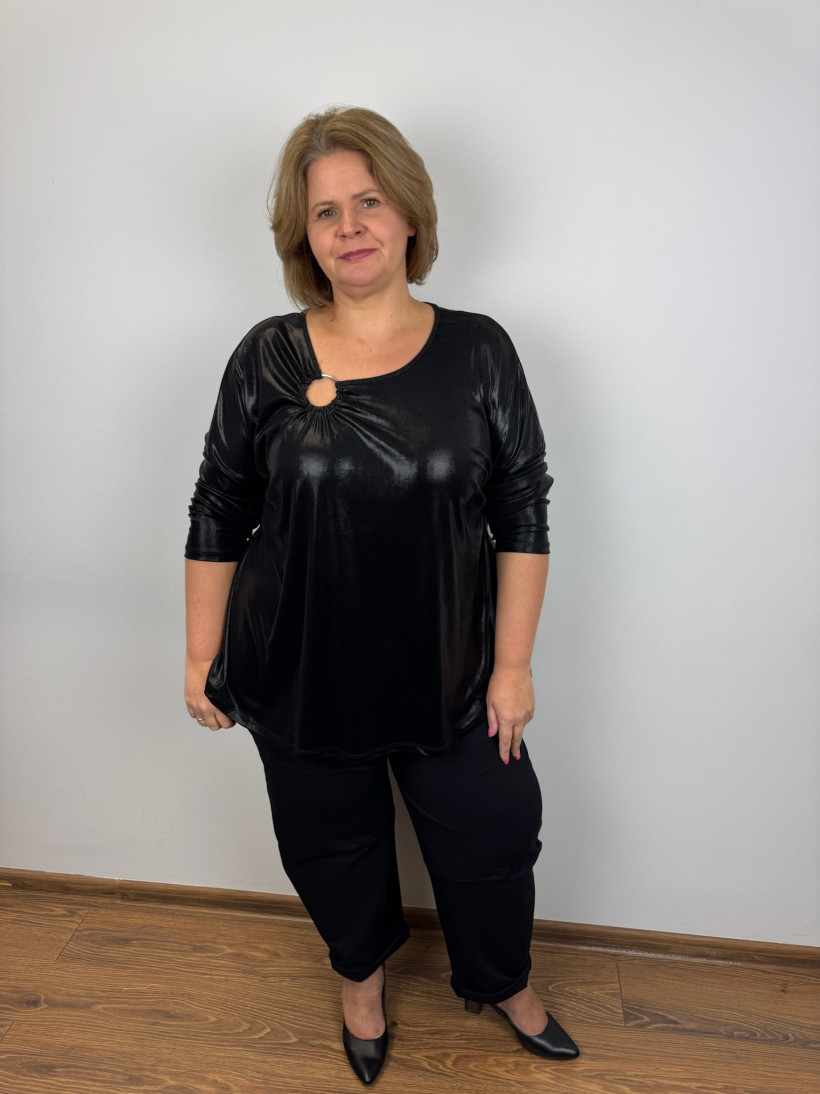 Tunika jednokolorowa z połyskiem - ozdobne koło - czarna - 0676