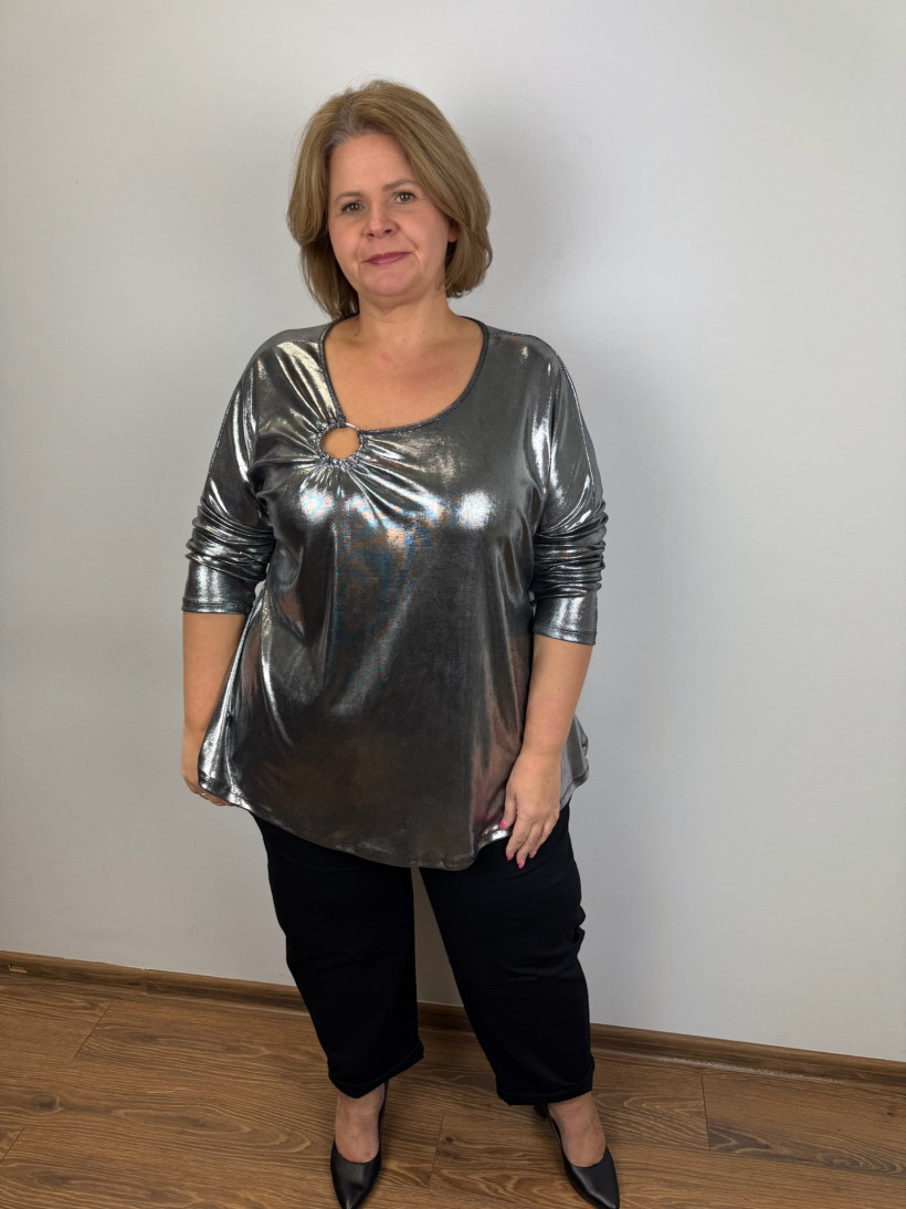 Tunika jednokolorowa z połyskiem - ozdobne koło - srebrna - 0676