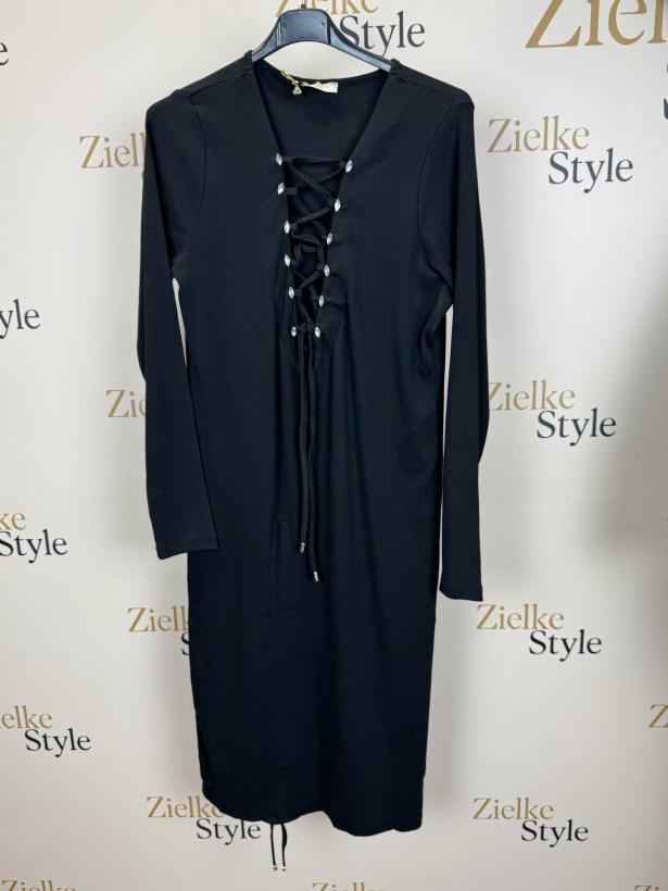 Sukienka jednokolorowa prążek z wiązaniem - 300