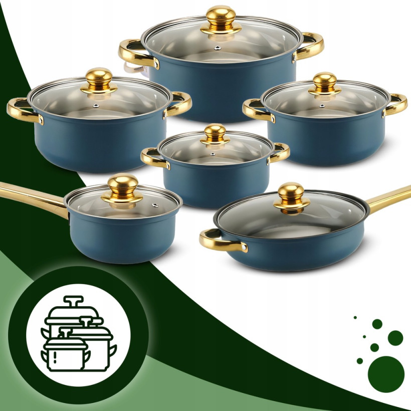 KOMPLET GARNKÓW KUCHENNYCH STALOWYCH 12 ELEMENTÓW PATELNIA + POKRYWKI