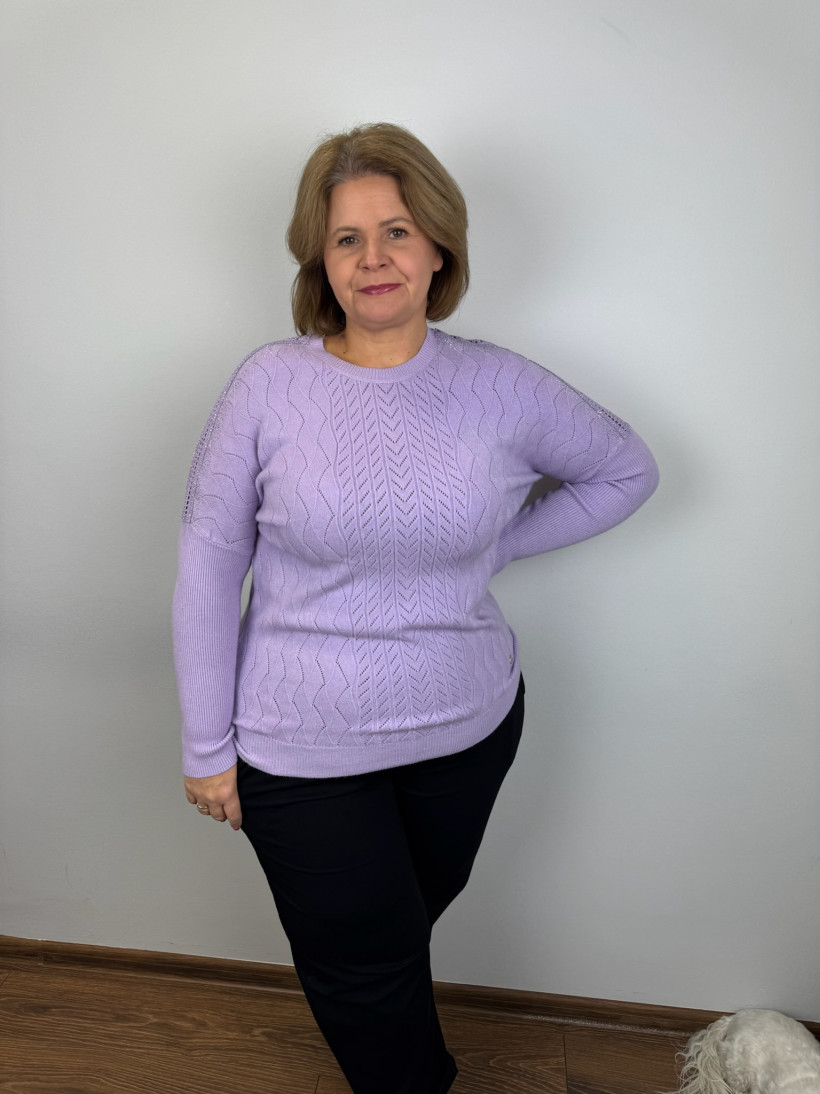Sweter ażurowe ramione, wytłaczany wzór - (m/l, xl/2xl) - 7306 - lila