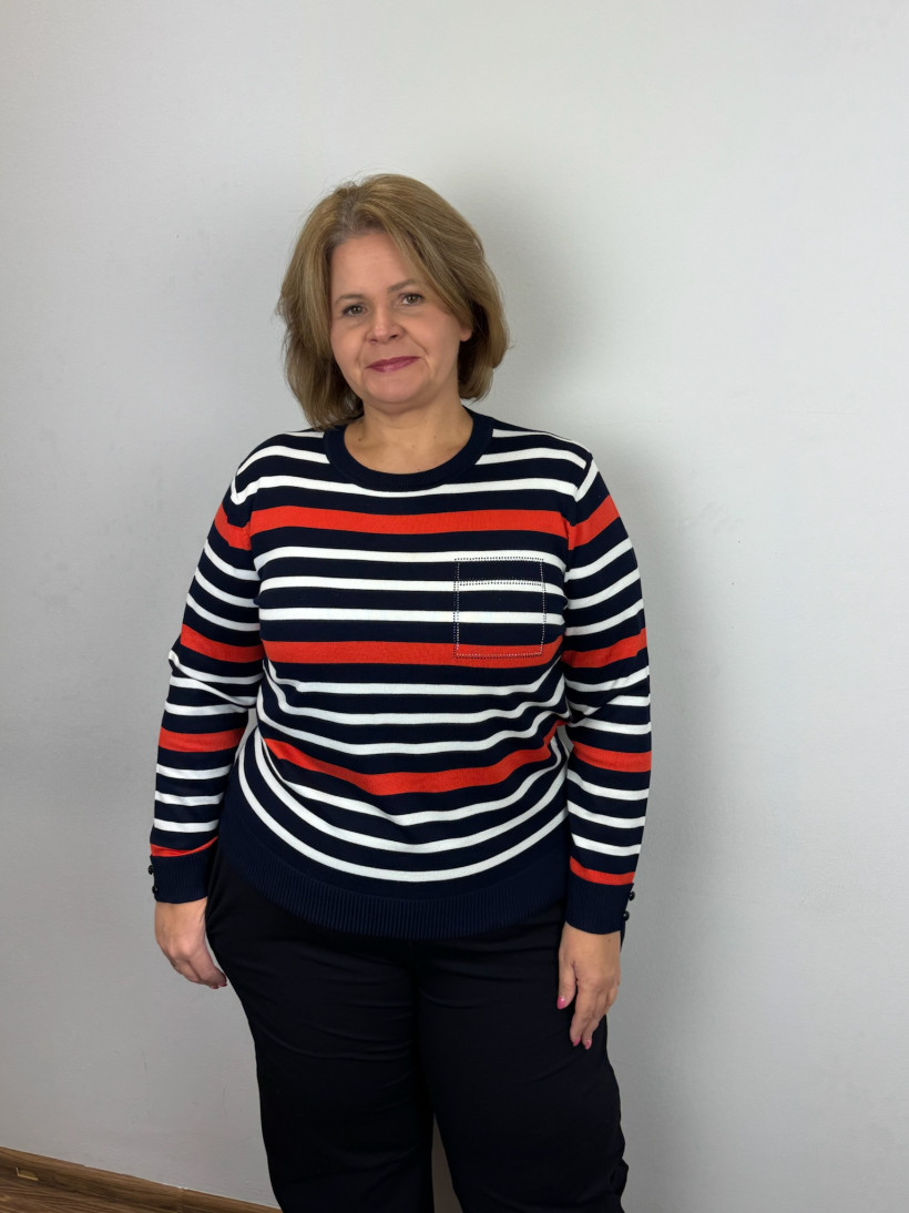 Sweterek w paski, guziczki przy rękawie - (m/l, xl/2xl) - 7627 - pomarańcz