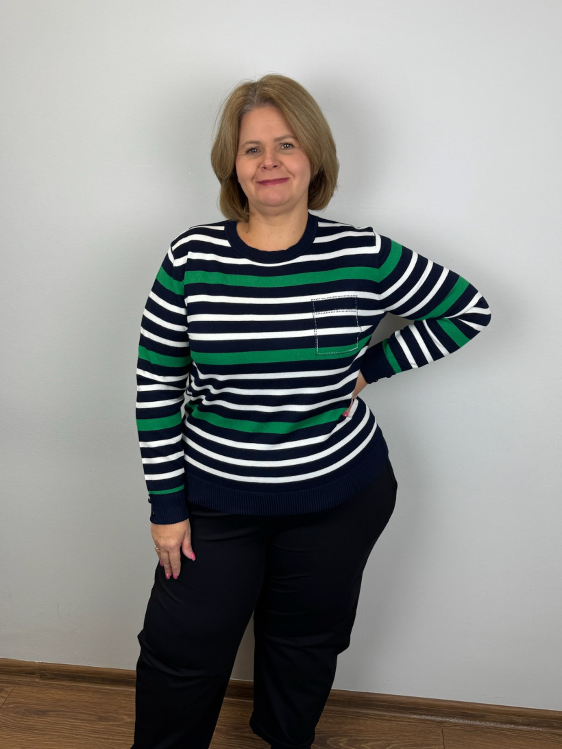 Sweterek w paski, guziczki przy rękawie - (m/l, xl/2xl) - 7627 - zielony