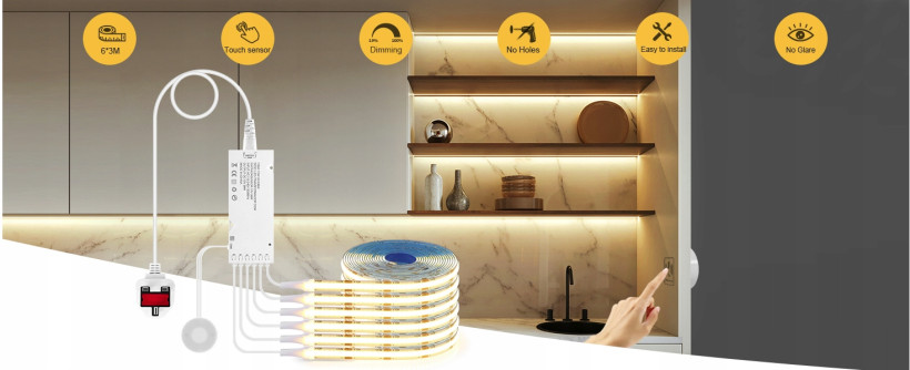 Oświetlenie Taśma LED COB AIMENGTE 12V 6 rolek x 2m ciepła biel ściemniacz