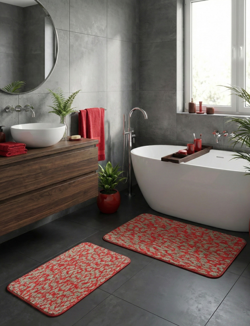 Komplet dywaników ciapki szaro czerwone 100x60cm i 50x60cm