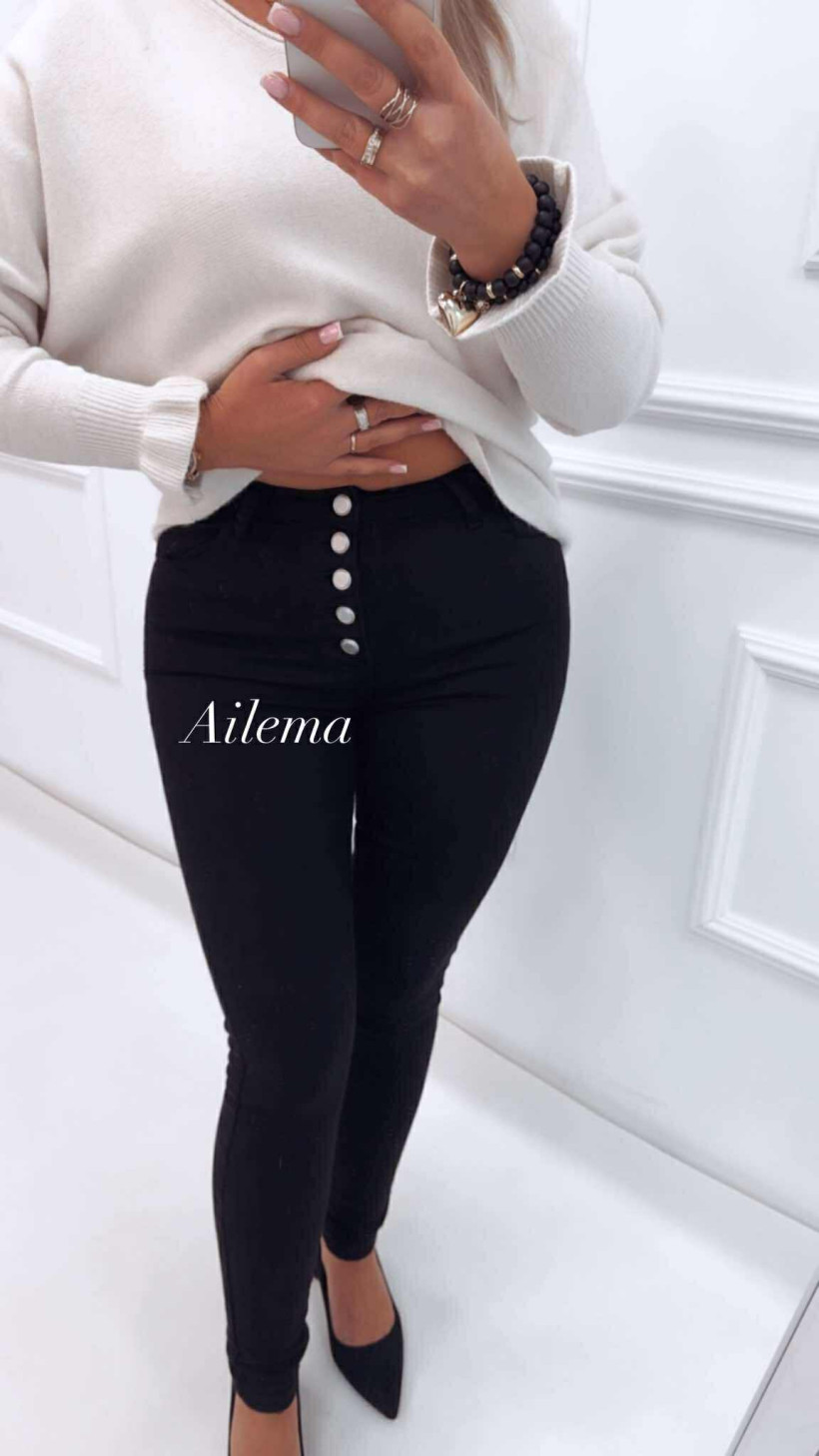 Jeansy Re-Dress RE3087-1  czarne, ozdobne guziki 