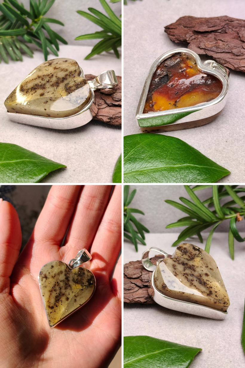 Wisiorek serce z naturalnego bursztynu bałtyckiego i srebra 925 | Ręcznie robiona biżuteria Polska | Prezent dla niej