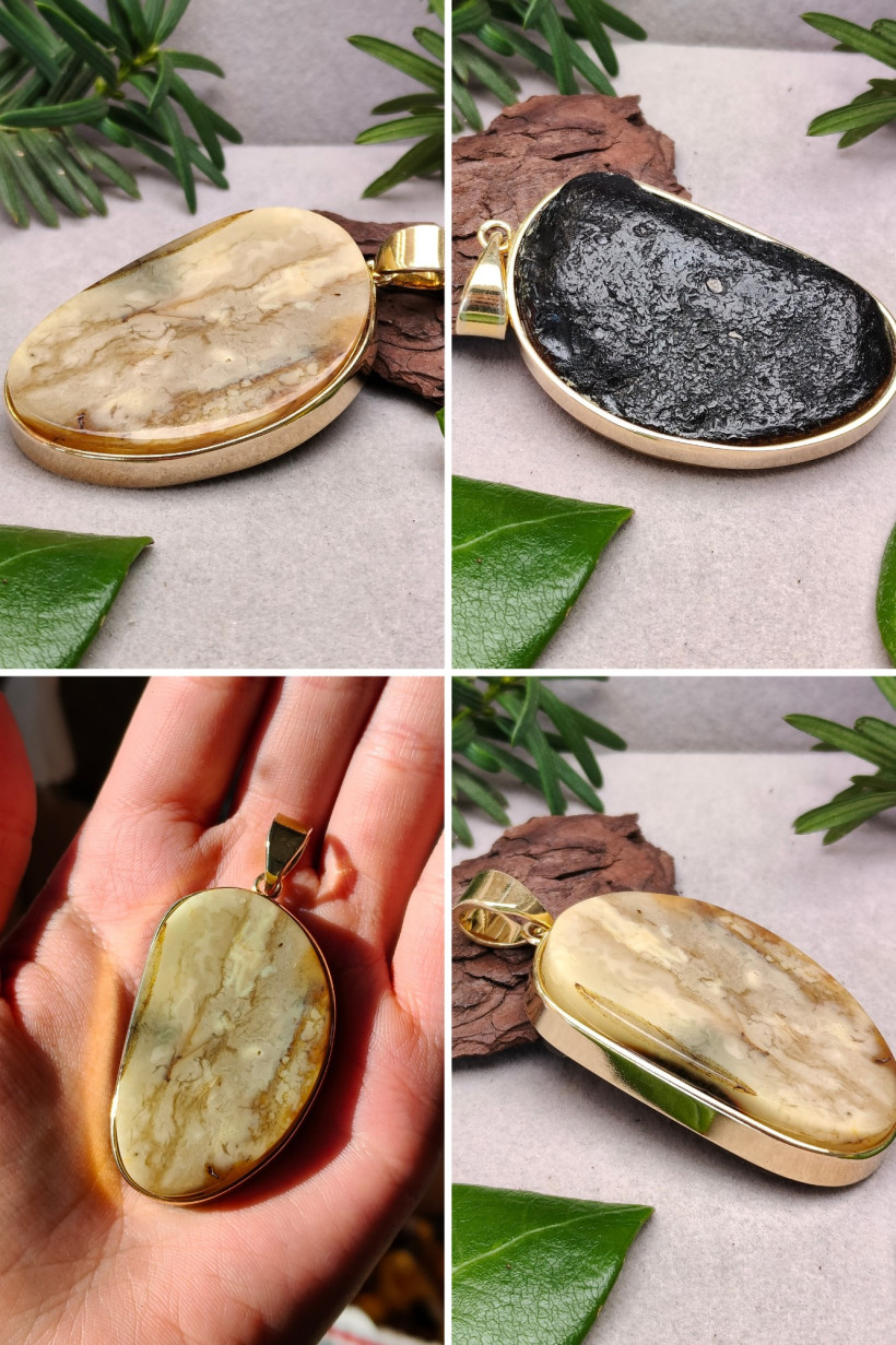 Unikalny wisiorek z bursztynu bałtyckiego w oprawie pozłacanej – rękodzieło, prezent, amulet, naturalny bursztyn