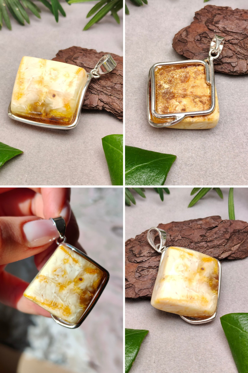 Wisiorek z białego bursztynu bałtyckiego w srebrze 925 – unikatowa biżuteria handmade z Polski