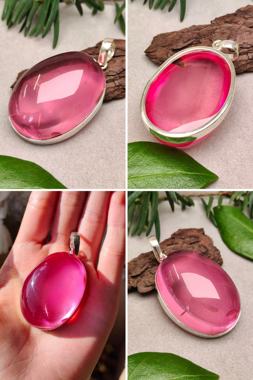 Wyjątkowy różowy bursztyn Bałtycki w srebrze 925 – ręcznie robiony wisiorek, unikatowa biżuteria, prezent dla niej