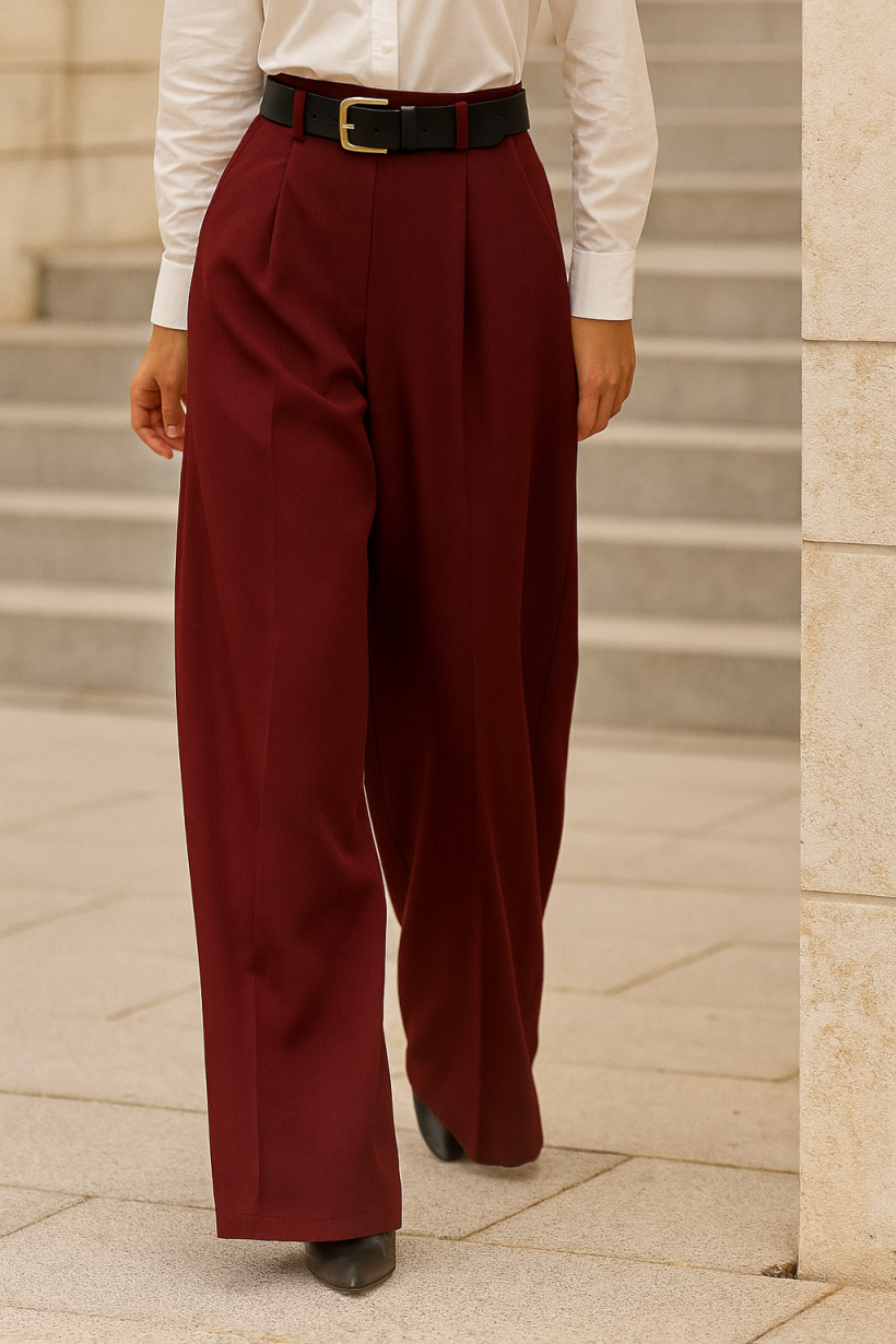 Spodnie szerokie bordo 1635