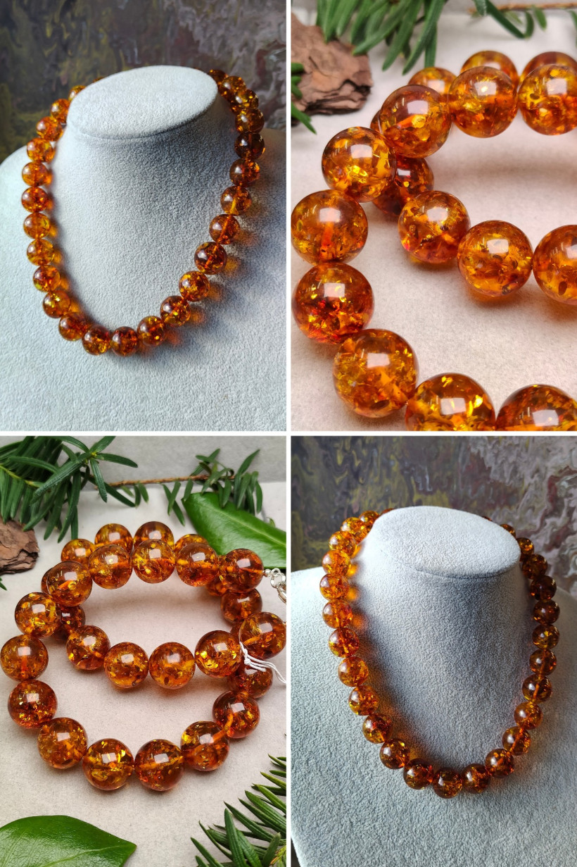 Naturalny naszyjnik z bursztynu bałtyckiego – klasyczne kulki, unikatowa biżuteria ręcznie wykonana