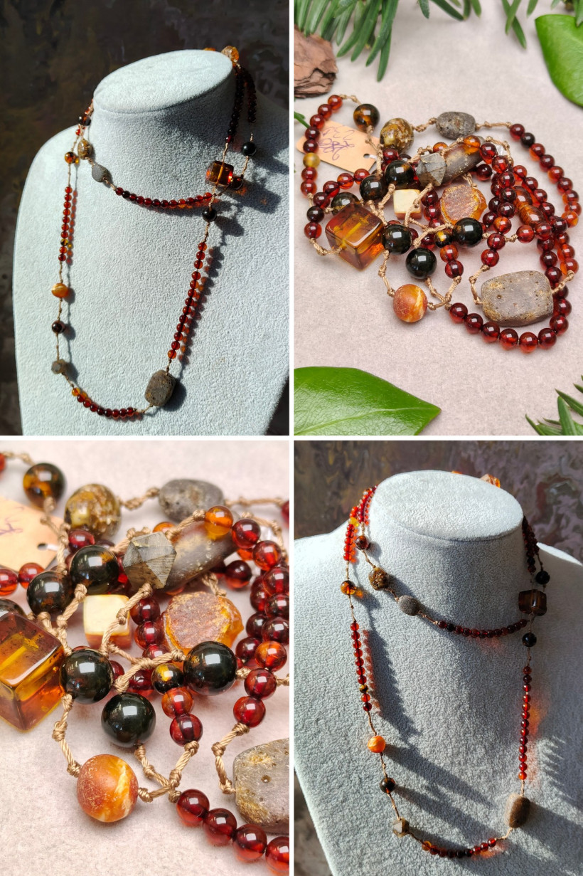 Unikatowy naszyjnik z bursztynu bałtyckiego — naturalne kamienie, ręcznie wykonany