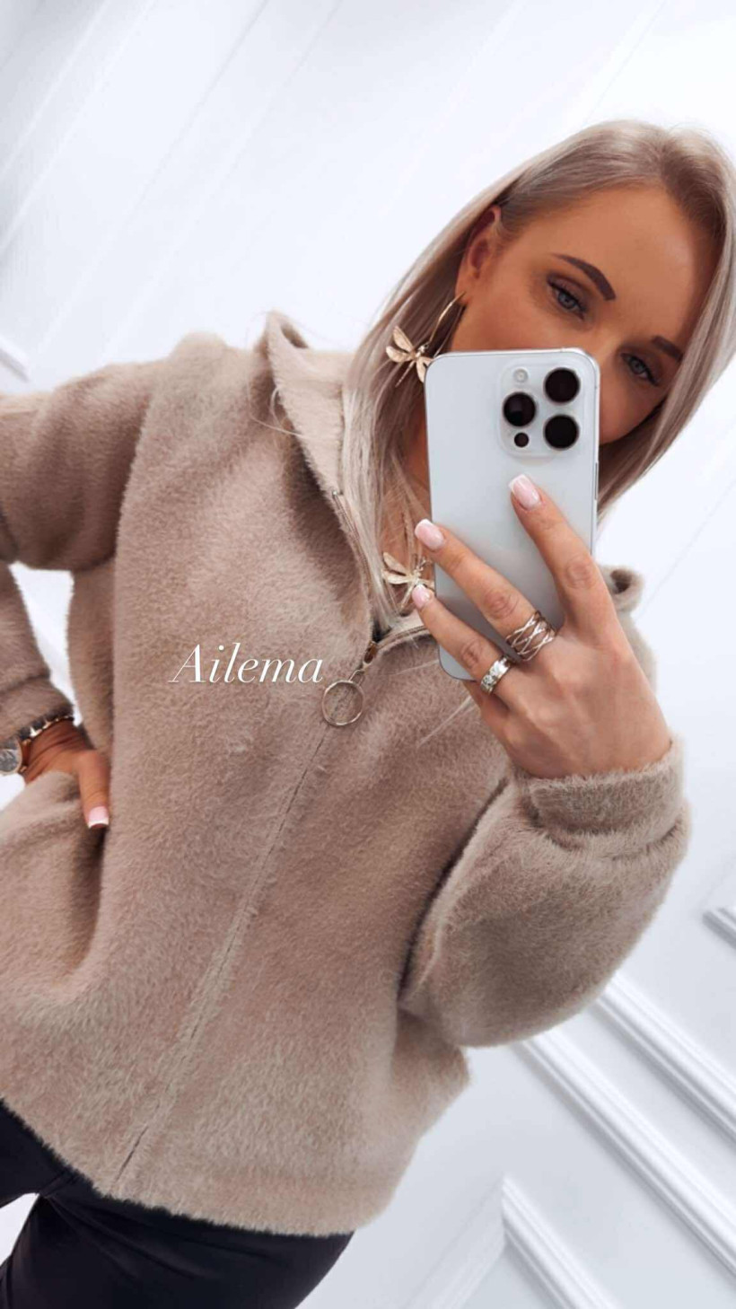 Bluza alpaka 9967 zapinana na zamek z kapturem