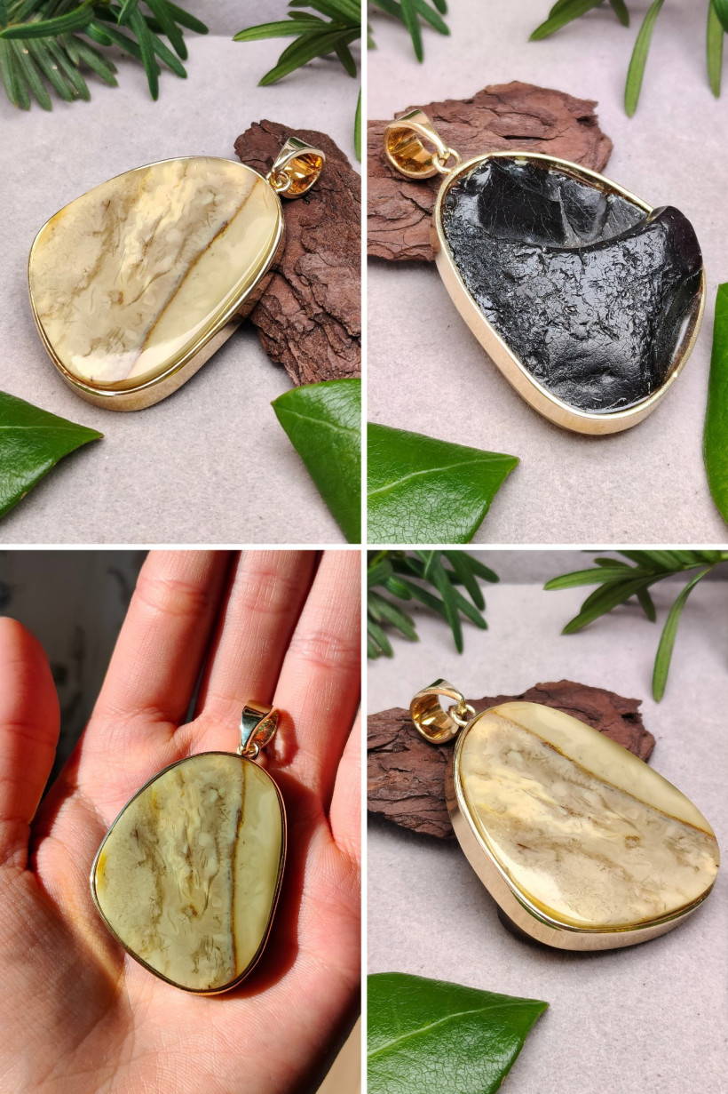 Unikalna zawieszka z naturalnego bursztynu bałtyckiego w oprawie ze srebra 925