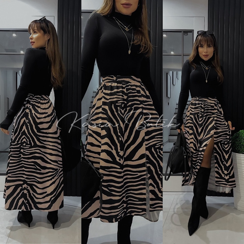 Spódniczka Wiskozowa Viva By Mia Czarno&Beżowa Zebra