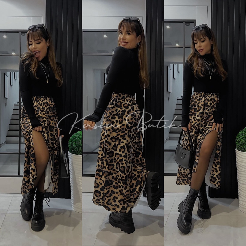 Spódniczka Wiskozowa Viva By Mia Czarno&Brązowa Pantera