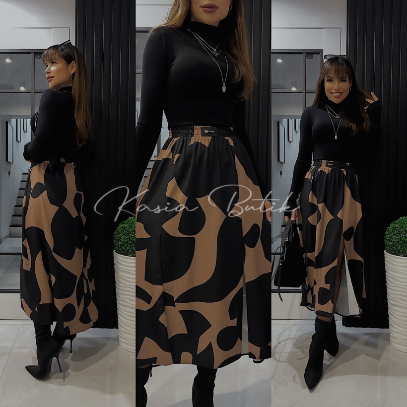 Spódniczka Wiskozowa Viva By Mia Karmelowo&Czarne Łatki