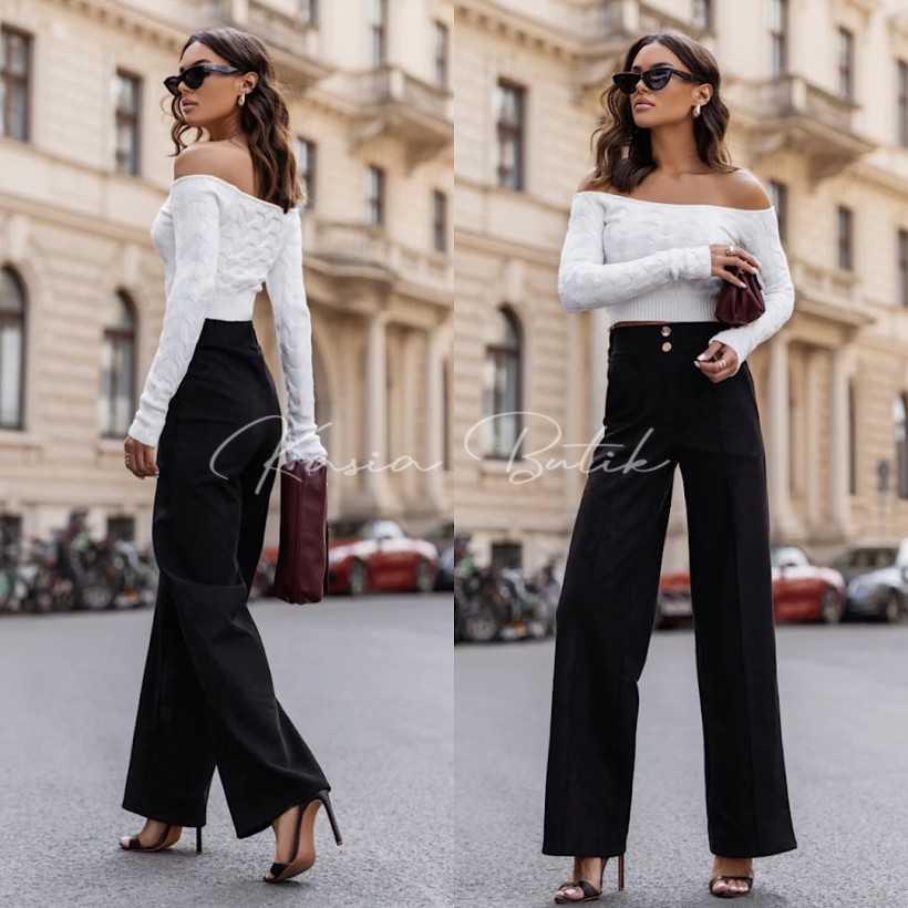 Spodnie Wiskozowe Fern Czarny Zamsz