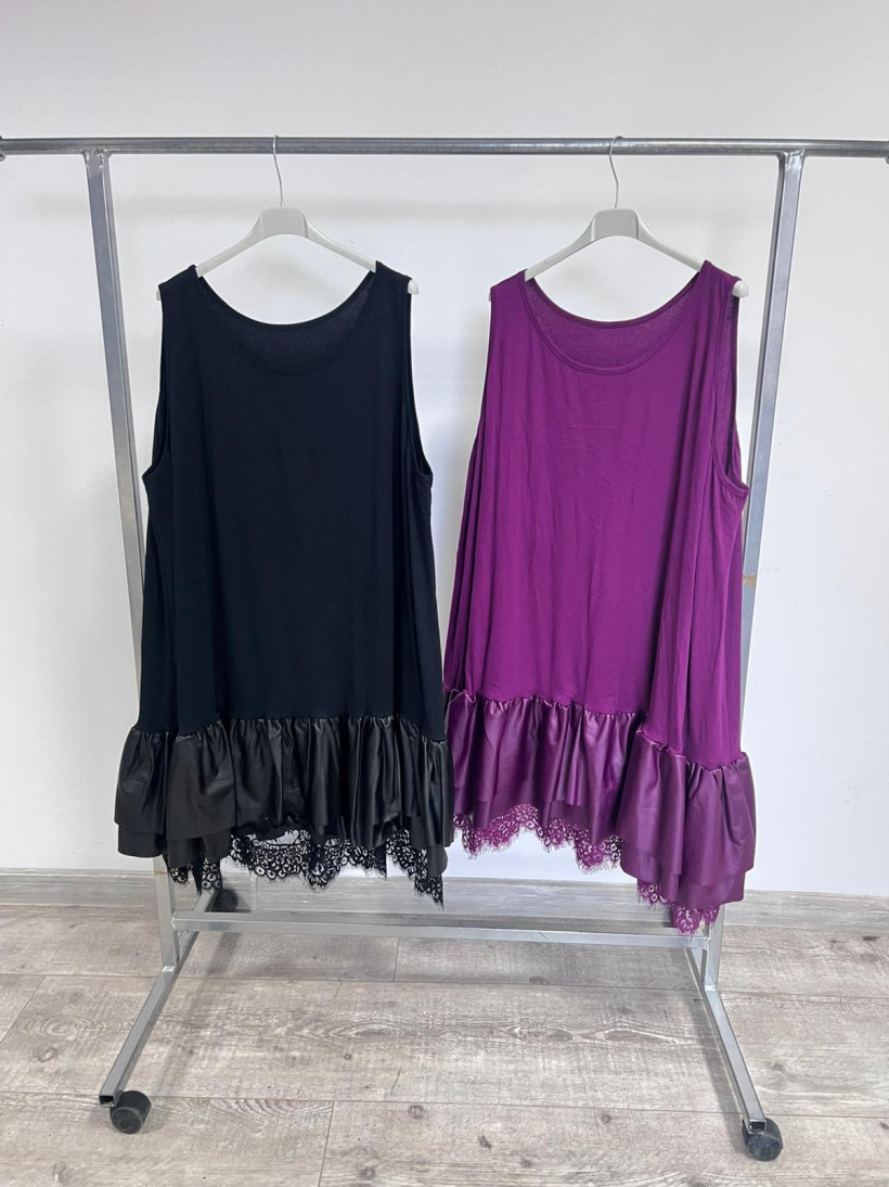 Halka Plus Size z koronką i ekoskórą na dole