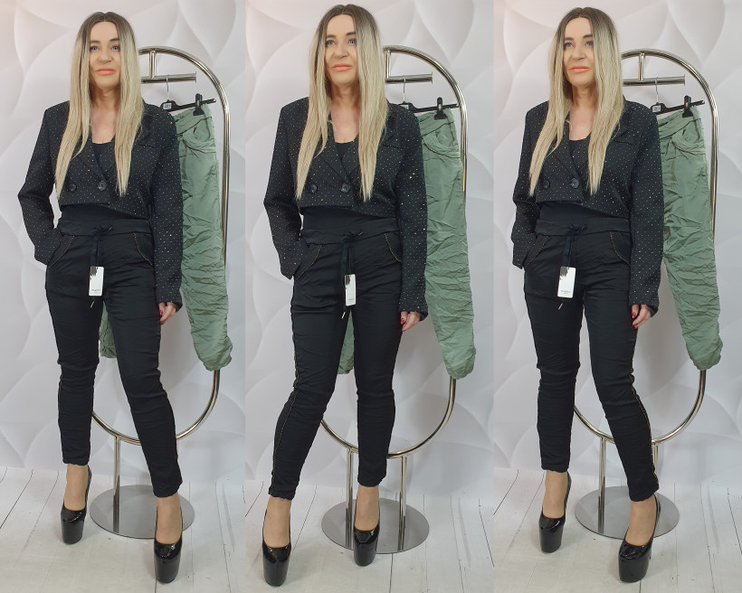 SPODNIE ALOCIA  61602 RB7 Z CIENIUTKIM ZŁOTYM LAMPASEM 