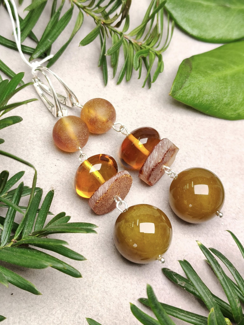 Kolczyki z bursztynu bałtyckiego, długie, ręcznie robione, srebro 925