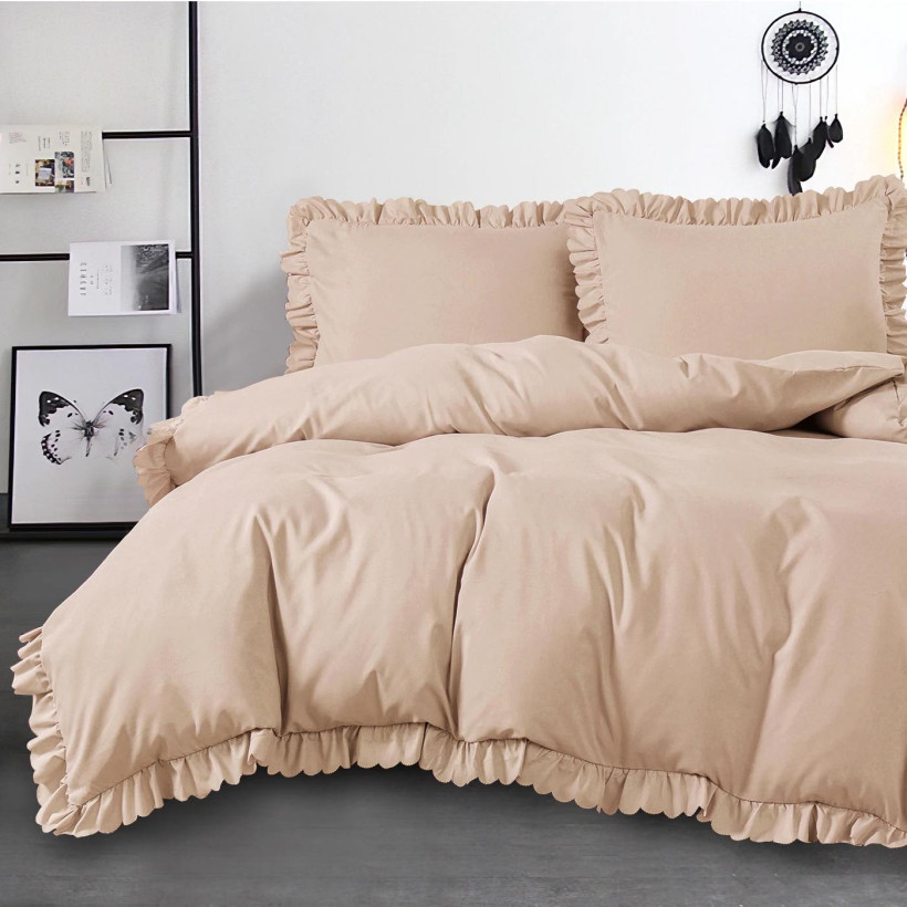 Komplet pościeli z falbanką F46 beżowa