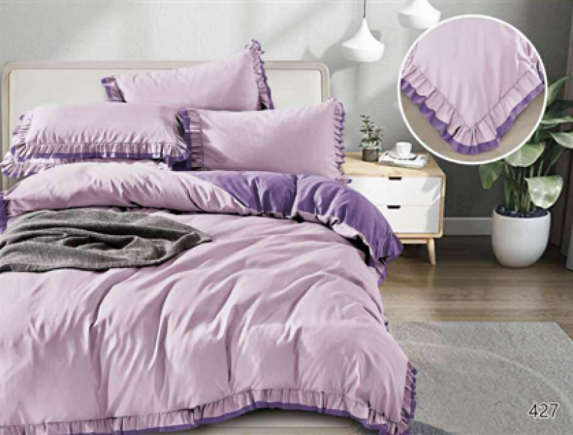 Komplet pościeli z falbanką F427 lawendowo- liliowa 