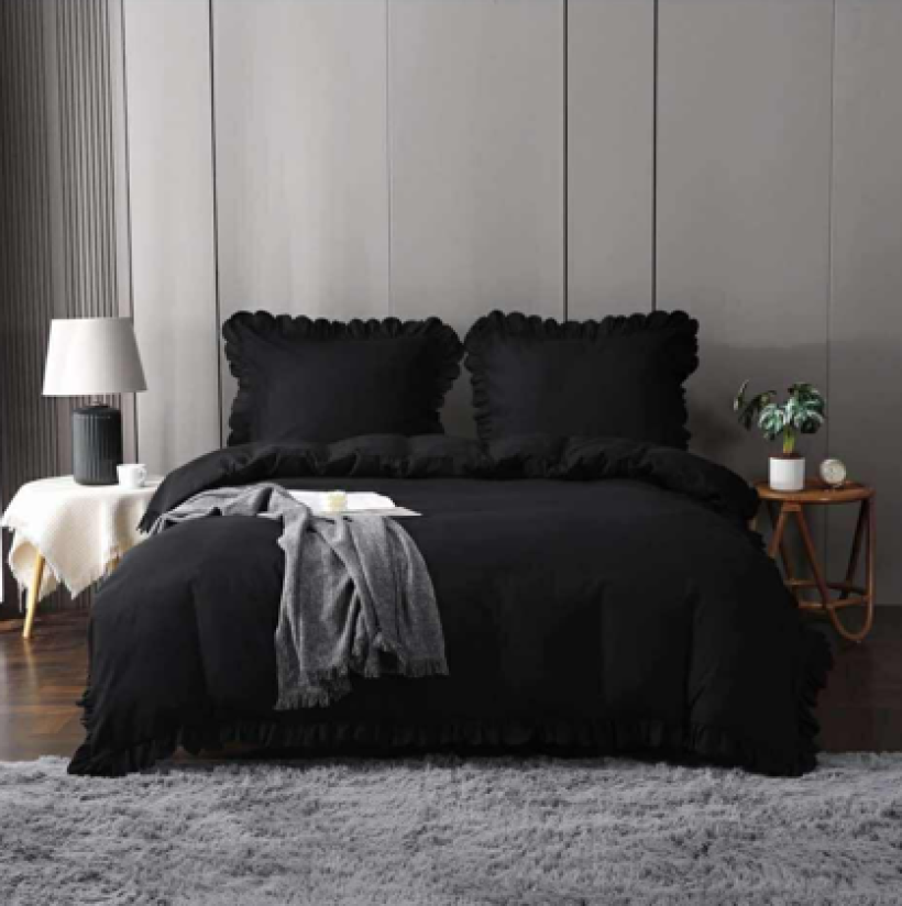 Komplet pościeli z falbanką F22 czarna