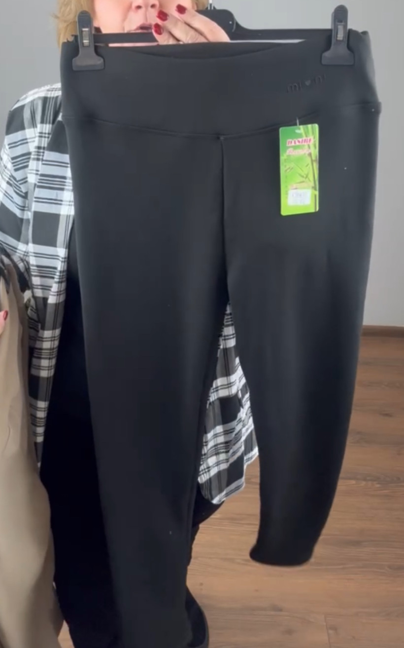 Leginsy ocieplane (grubsze) szeroki pas, bambus wyszywany napis - (2/3xl, 3/4xl) - 935 - czarne