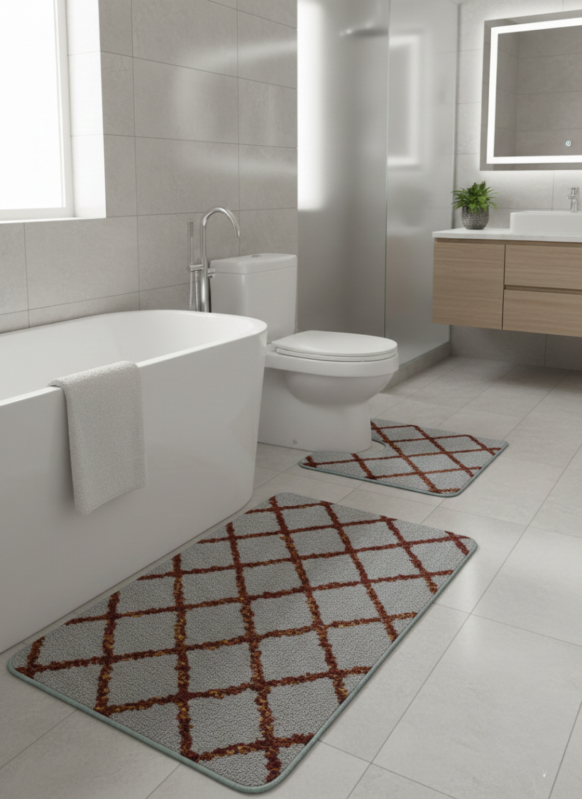 Komplet dywaników szare romby multicolor 100x60cm i 50x60cm z wycięciem