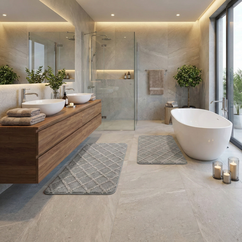 Komplet dywaników szaro biało brązowe romby 100x60cm i 50x60cm