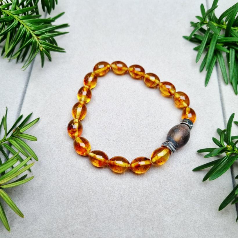 Bransoletka z naturalnego bursztynu bałtyckiego i srebra 925 – klasyczna, elegancka biżuteria – prezent dla niej