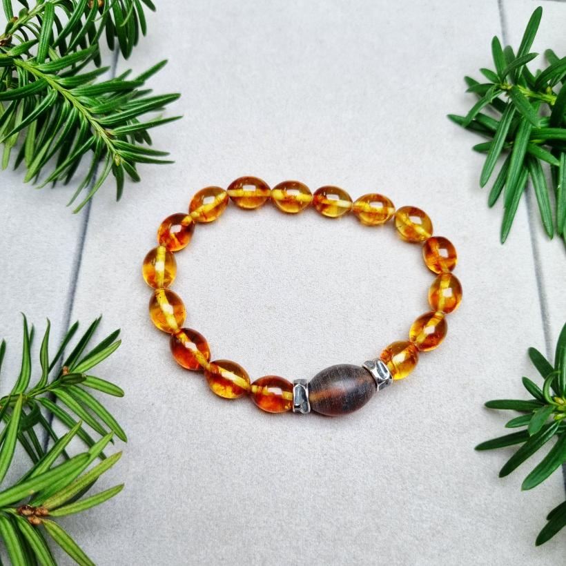 Bransoletka z naturalnego bursztynu bałtyckiego i srebra 925 