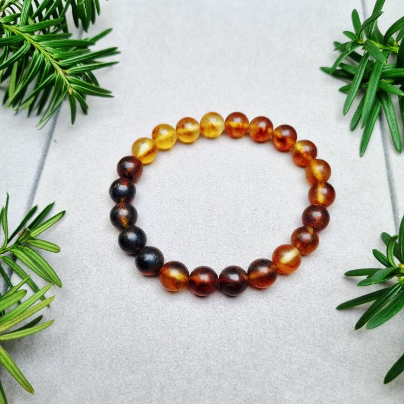 Bransoletka z naturalnego bursztynu bałtyckiego – gradientowa, unikatowa biżuteria handmade, prezent dla niej