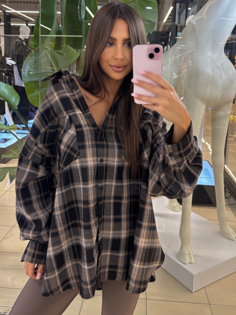 EM KOSZULA KRATA CIENKA BRĄZOWO CZARNA