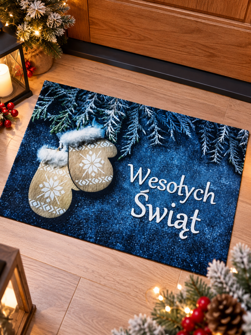 Dywanik świąteczny Wesołych Świąt rękawiczki 60 × 40 cm
