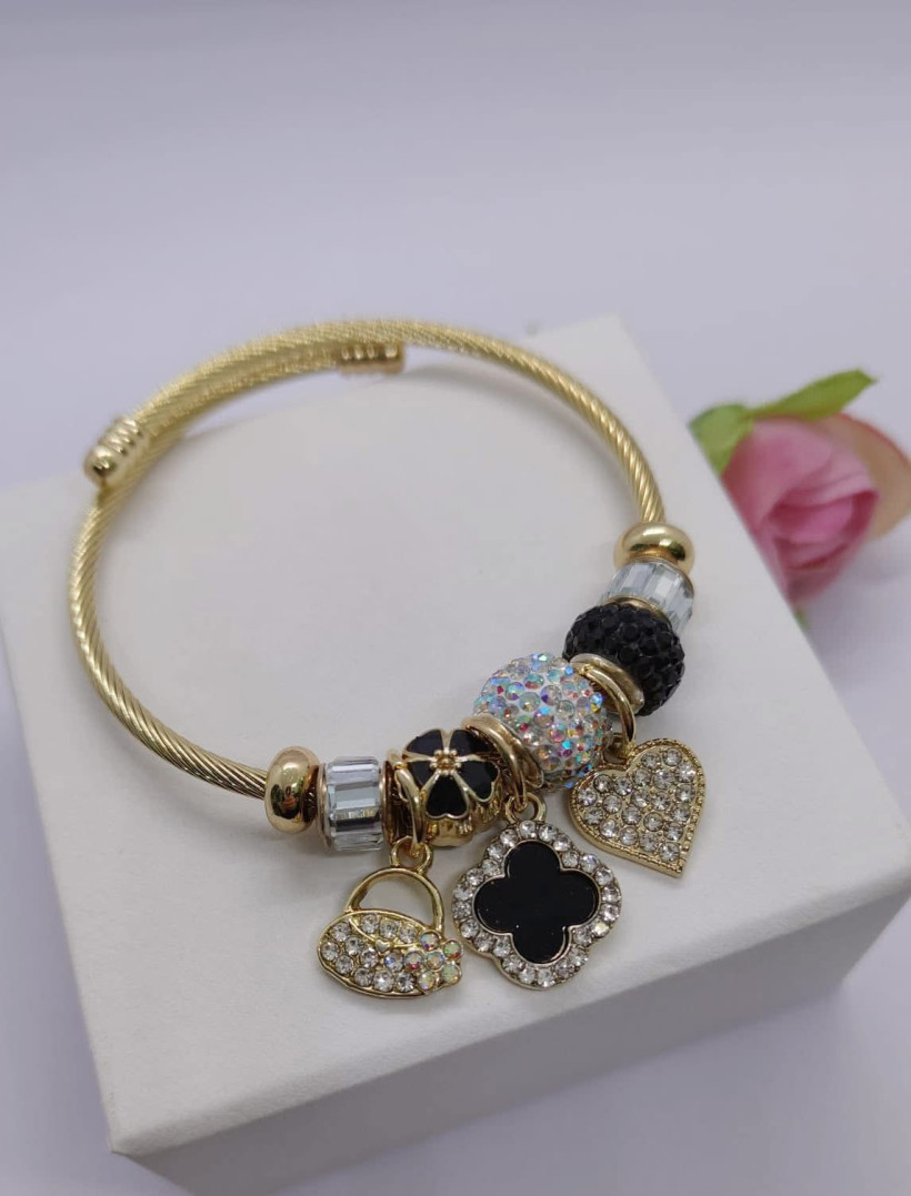 BRANSOLETKA PANDORKA CZARNY KWIAT