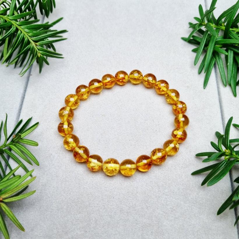 Bransoletka z naturalnego bursztynu bałtyckiego | Klasyczne, okrągłe koraliki | Biżuteria handmade