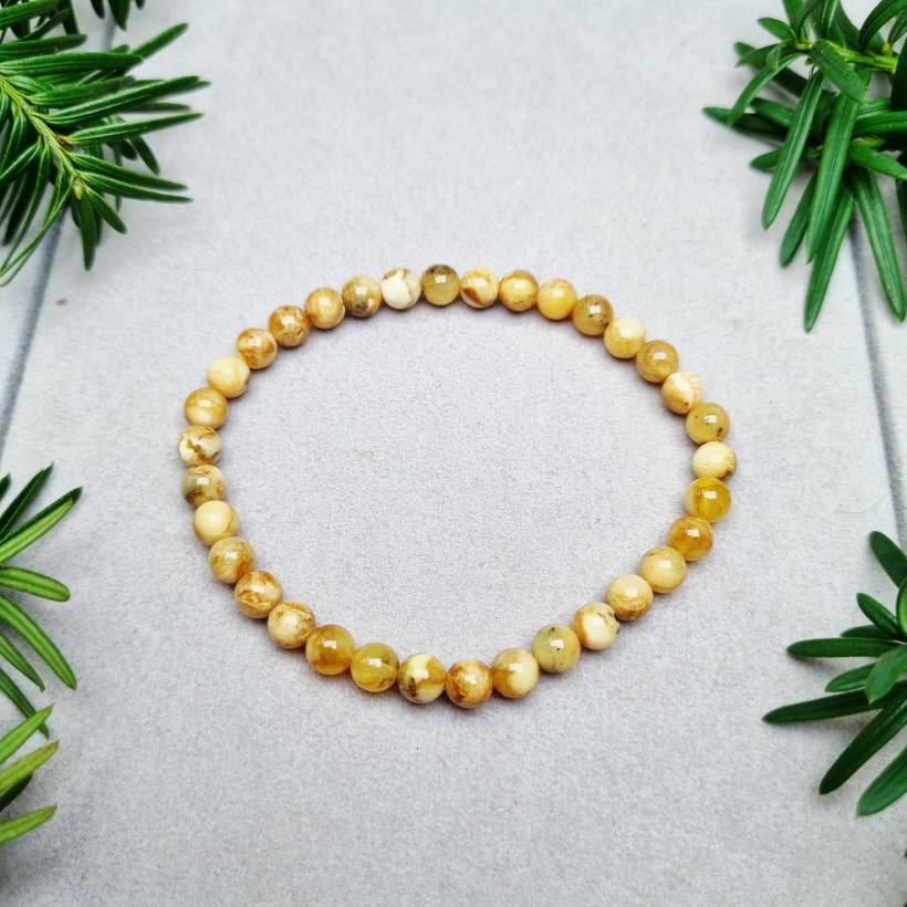 Bransoletka z naturalnego bursztynu bałtyckiego | Żółty bursztyn | Kamień 6 mm | Autentyczna biżuteria handmade | Prezent z Polski