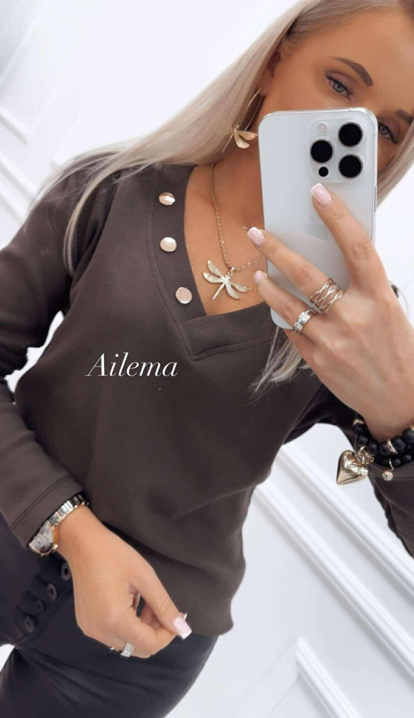 Bluzka Megi prążek B2274 guziki na dekolcie