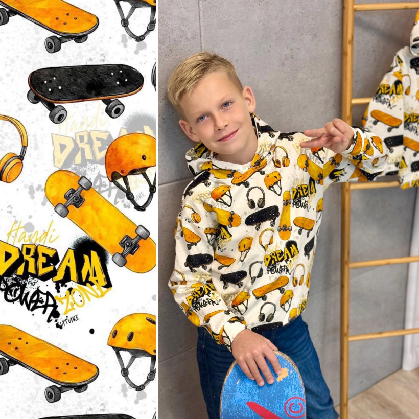 BLUZA Z KAPTUREM DESKOROLKI CZARNO-POMARAŃCZOWE HAYDI