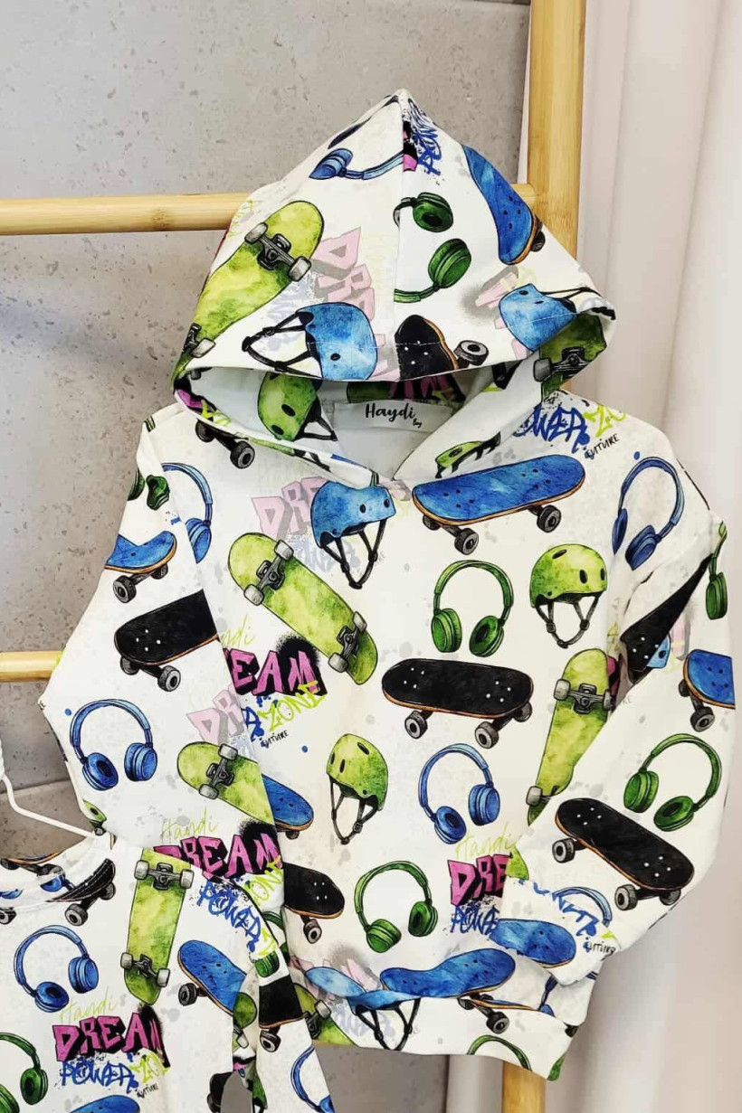 BLUZA Z KAPTUREM DESKOROLKI NIEBIESKO-ZIELONE HAYDI