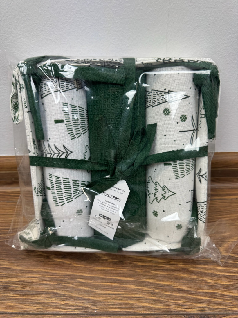 Ścierki kuchenne świąteczne w materiałowym koszyku - moraj - 1500 - zielone