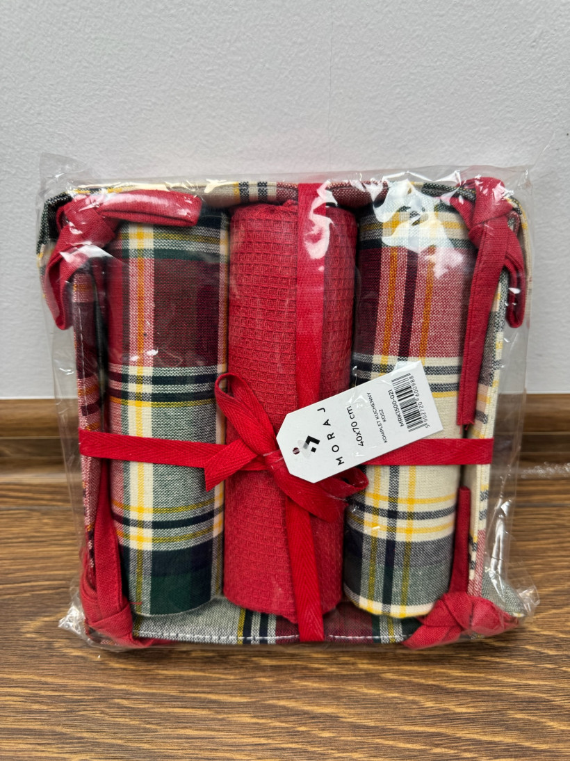 Ścierki kuchenne  w materiałowym koszyku - moraj - 1500 - krata