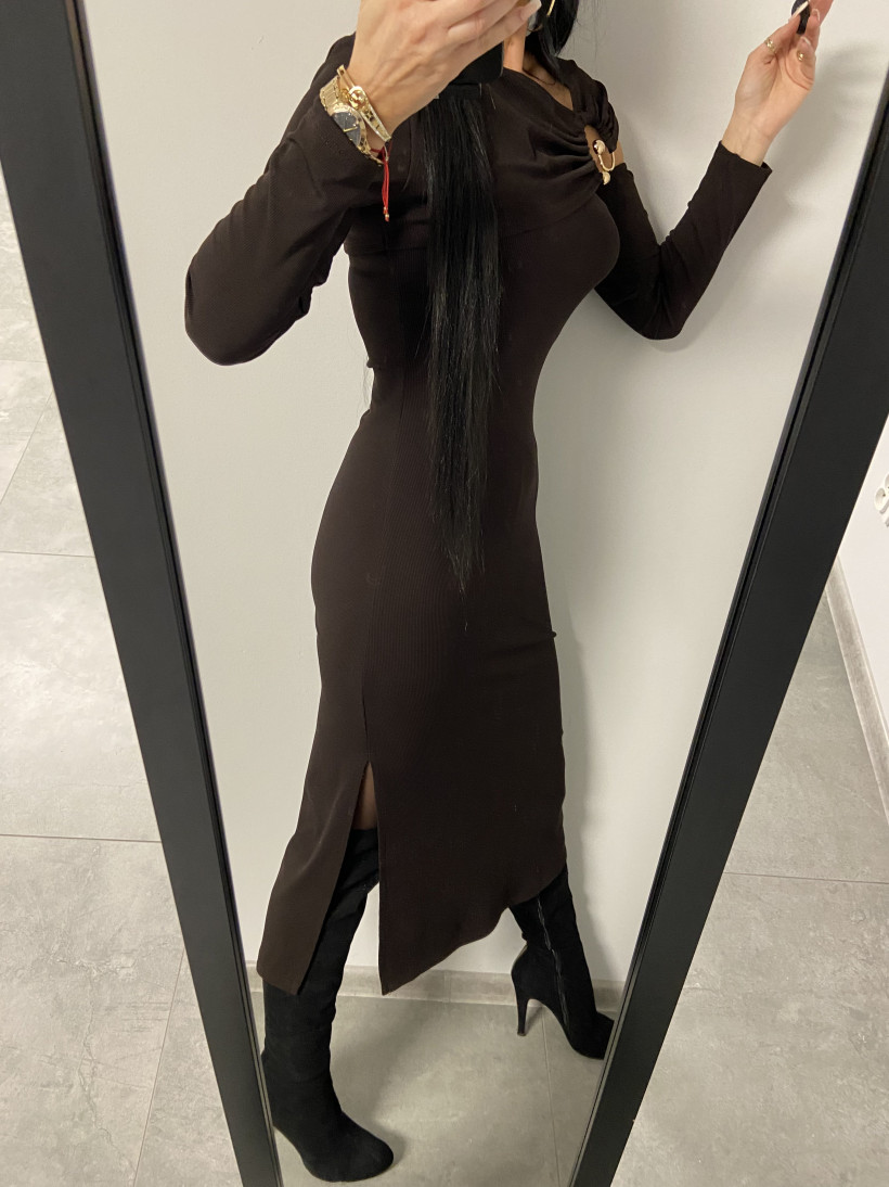 Sukienka 0131 maxi prążek, z ozdobną górą