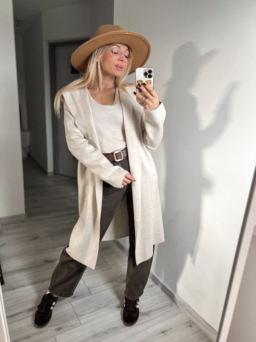 Kardigan dzianinowy z kapturem QF-9102