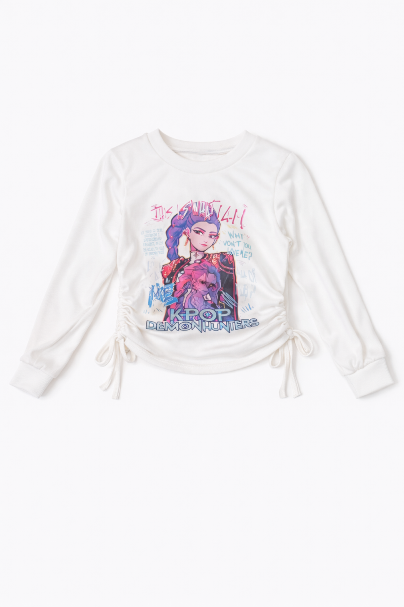 W Bluzeczka prażek ze ściagaczem  KPOP DEMON HUNTERS 2532A- BIAŁY